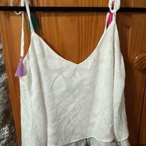 Chic White Camisole with Colorful Tassels